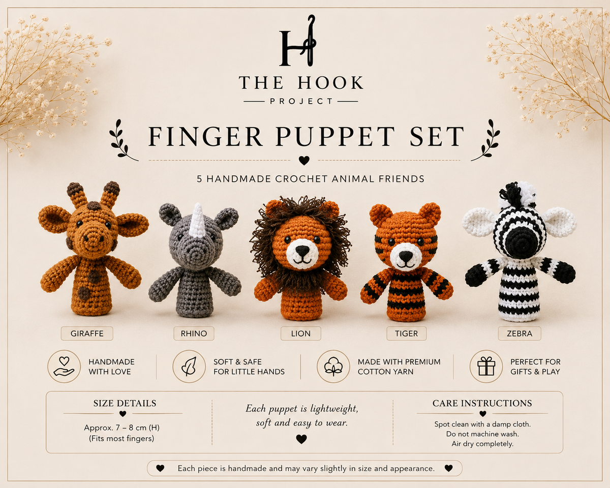 Handmade crochet animal finger puppet set of 5 by The Hook Project