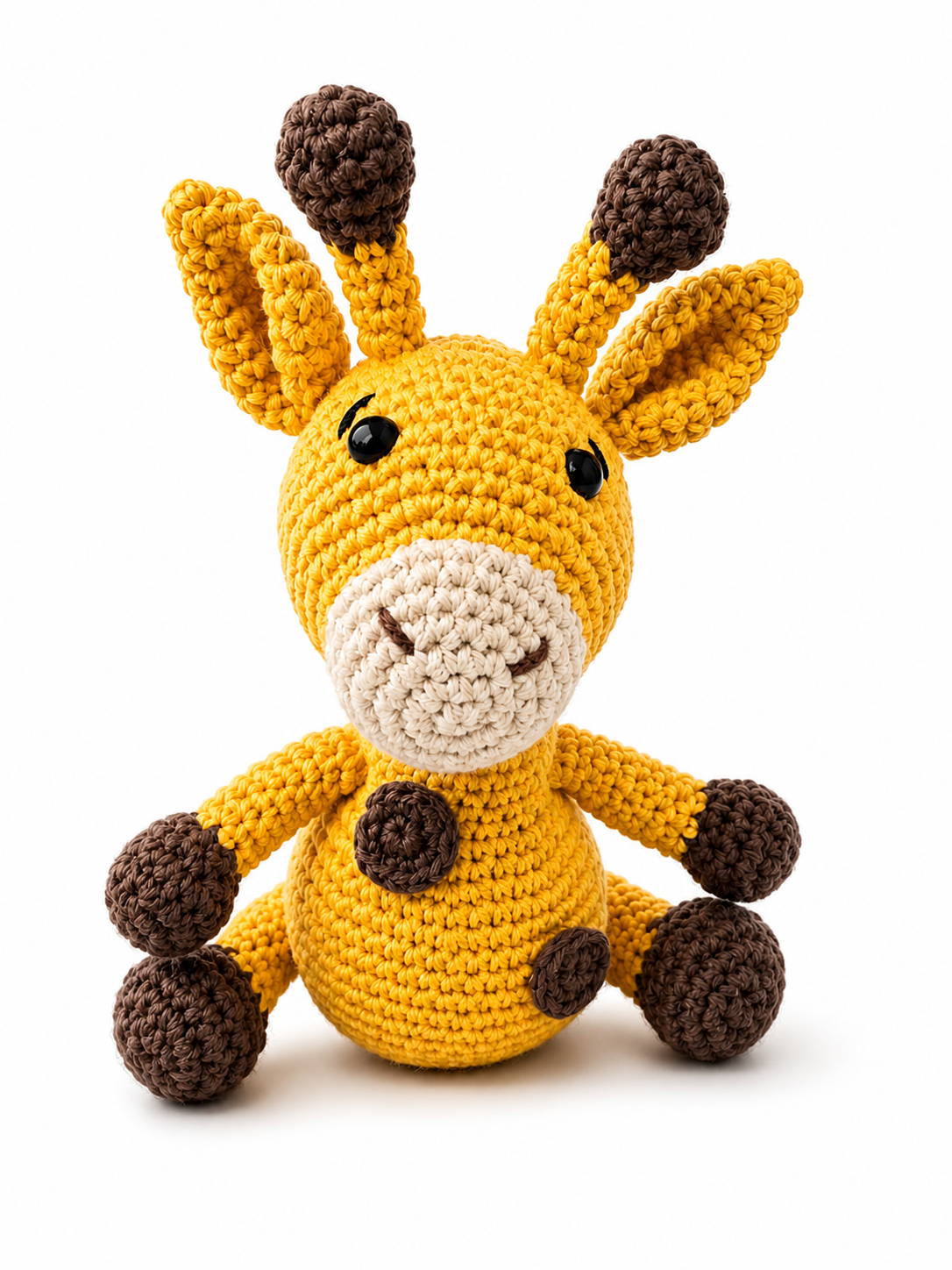 Handmade Sunny Crochet Giraffe amigurumi plush toy, crafted with premium cotton yarn and detailed crochet stitching.