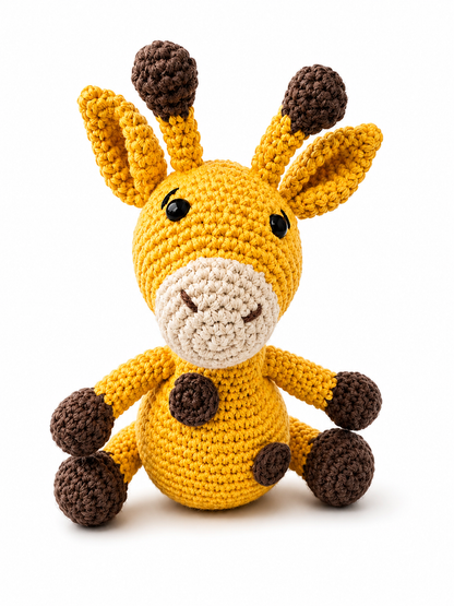 Handmade Sunny Crochet Giraffe amigurumi plush toy, crafted with premium cotton yarn and detailed crochet stitching.