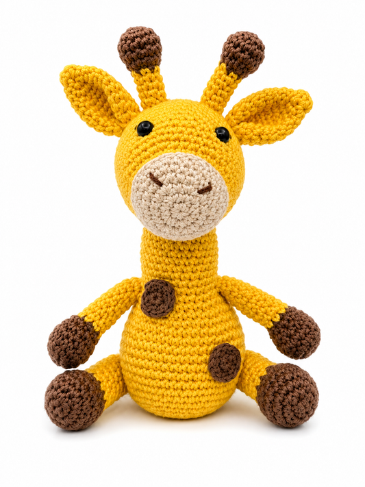 Handmade Sunny Crochet Giraffe amigurumi plush toy, crafted with premium cotton yarn and detailed crochet stitching.