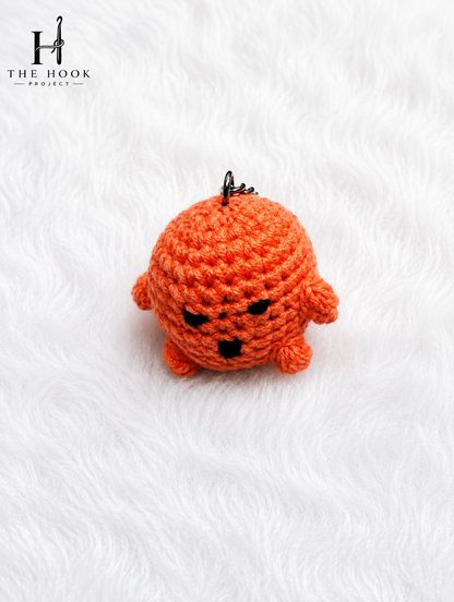 Coral Peach Boo the Ghost Crochet Keychain handmade with premium yarn, cute amigurumi ghost keyring for keys, bags, and backpacks.