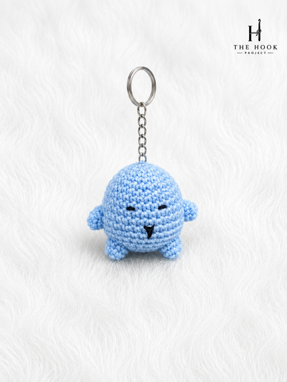 Baby Blue Boo the Ghost Crochet Keychain handmade with premium yarn, cute amigurumi ghost keyring for keys, bags, and backpacks.