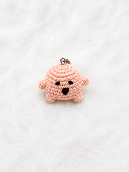 Soft Peach Boo the Ghost Crochet Keychain handmade with premium yarn, cute amigurumi ghost keyring for keys, bags, and backpacks.