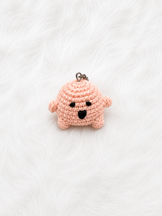 Soft Peach Boo the Ghost Crochet Keychain handmade with premium yarn, cute amigurumi ghost keyring for keys, bags, and backpacks.
