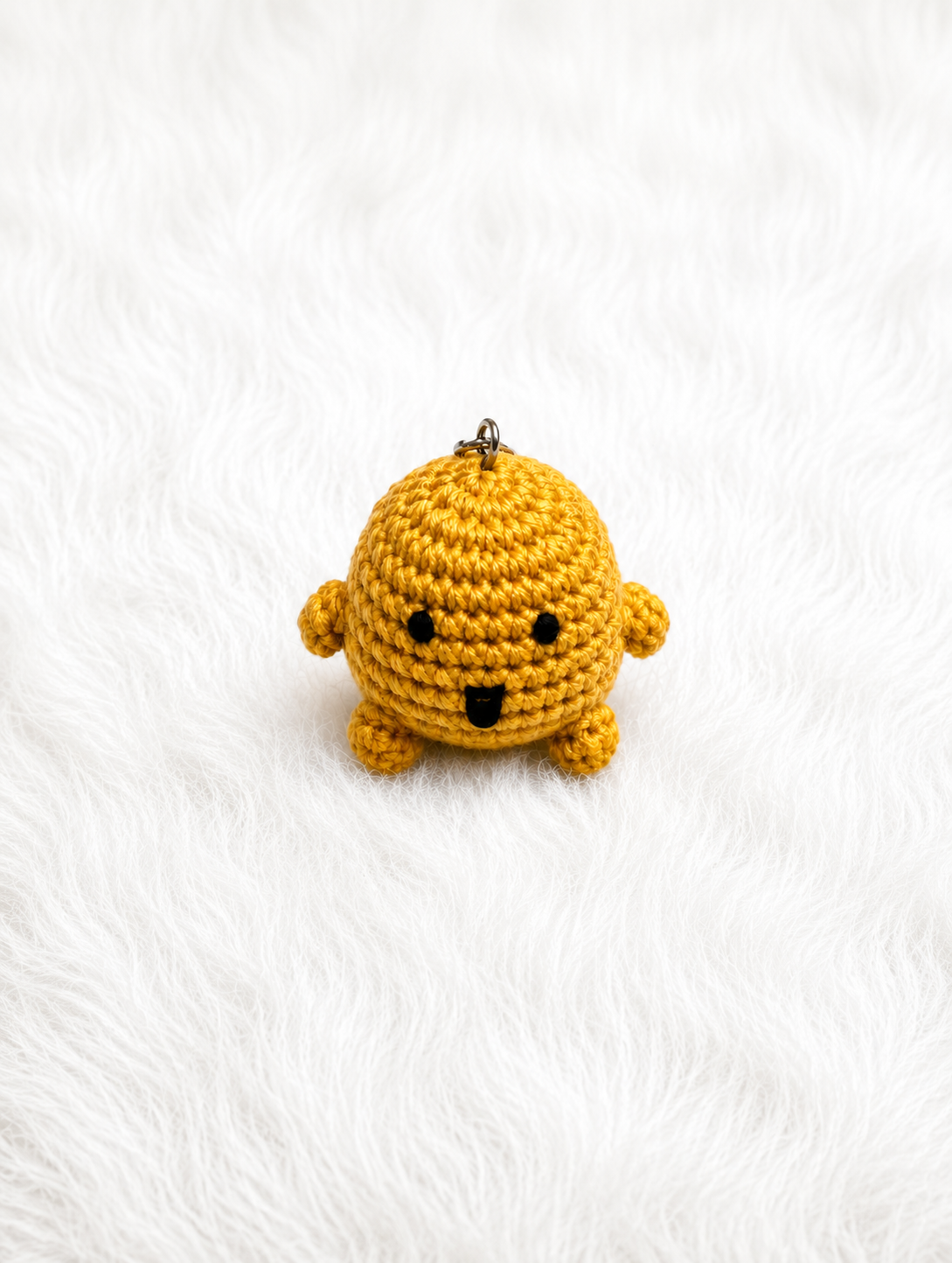 Sunny Yellow Boo the Ghost Crochet Keychain handmade with premium yarn, cute amigurumi ghost keyring for keys, bags, and backpacks.